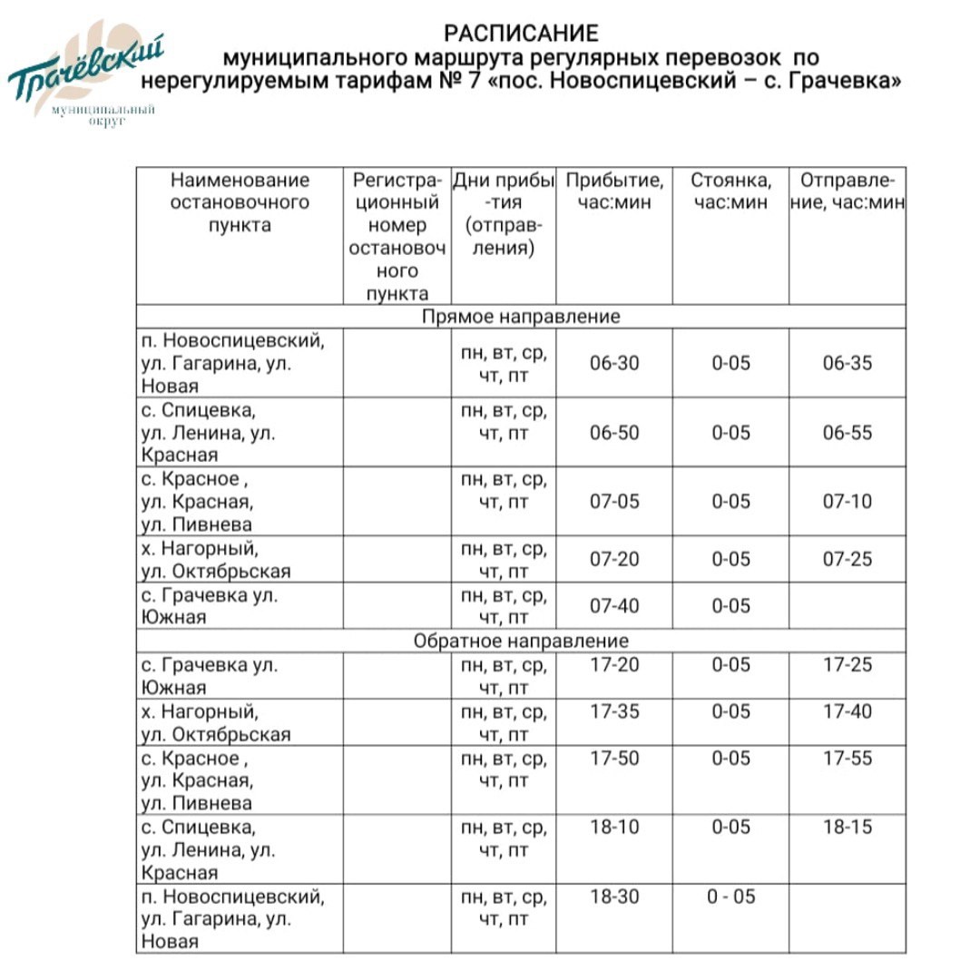 Запущен маршрут «пос. Новоспицевский – с. Грачевка».